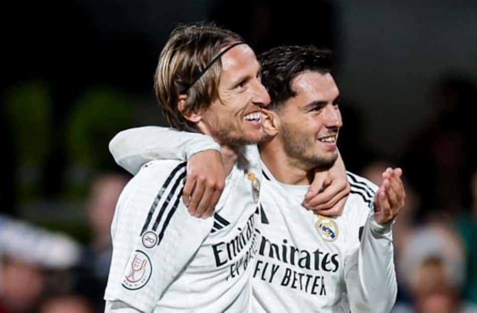 Modric e Brahim Díaz comemoram gol pelo Real Madrid (Foto: Reprodução/Instagram)