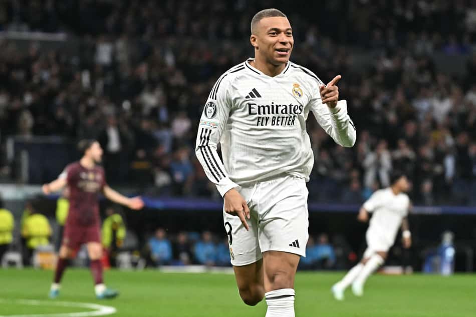 Mbappé comemora gol em Real Madrid x City