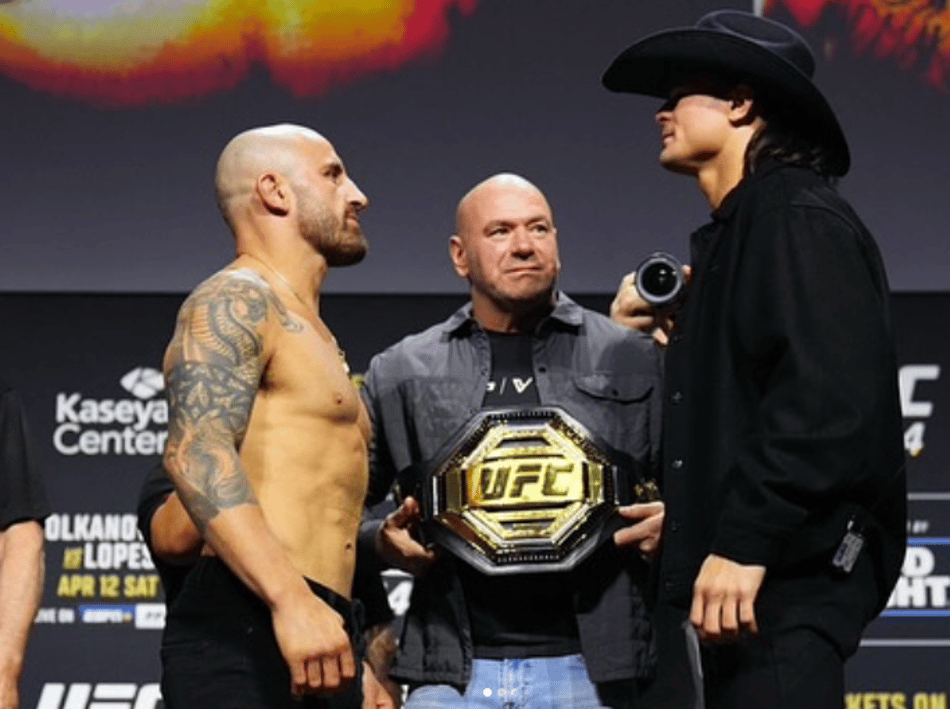 Alexander Volkanovski e Diego Lopes em encarada no UFC (Foto: Reprodução/Instagram)