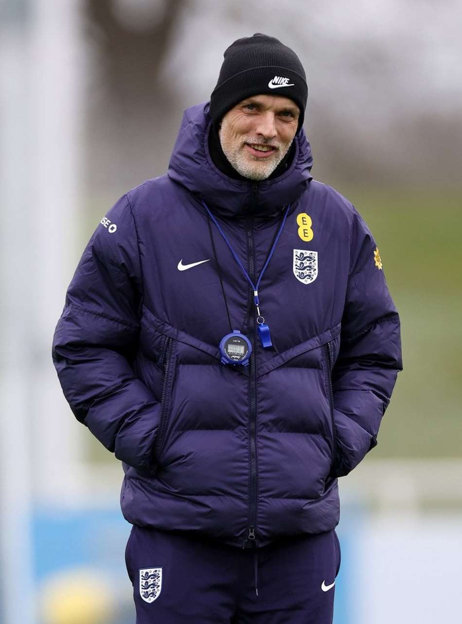 Thomas Tuchel durante treino da seleção da Inglaterra