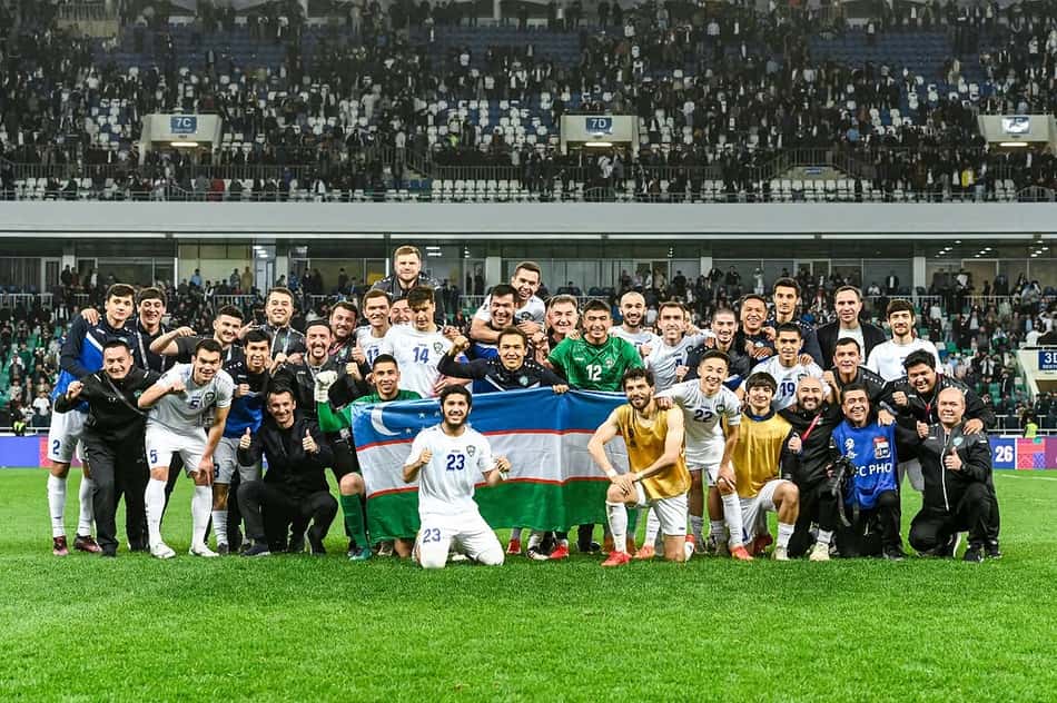 Uzbesquistão em partida pelas Eliminatórias da Copa do Mundo de 2026