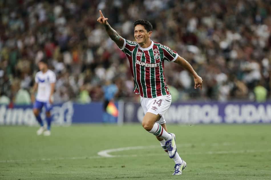 Comemoração de Cano, pelo Fluminense (Foto: Lucas Merçon/FFC)