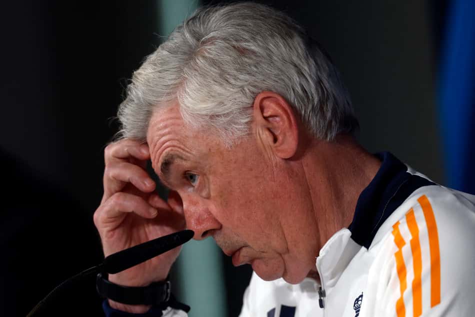 Carlo Ancelotti em coletiva na véspera de Real Madrid x Arsenal, pela Champions League