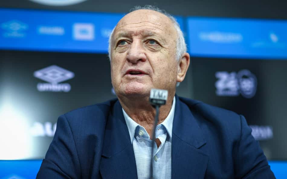 Felipão em sua entrevista coletiva de apresentação como coordenador técnico do Grêmio. (Foto: Lucas Uebel/Grêmio FBPA)