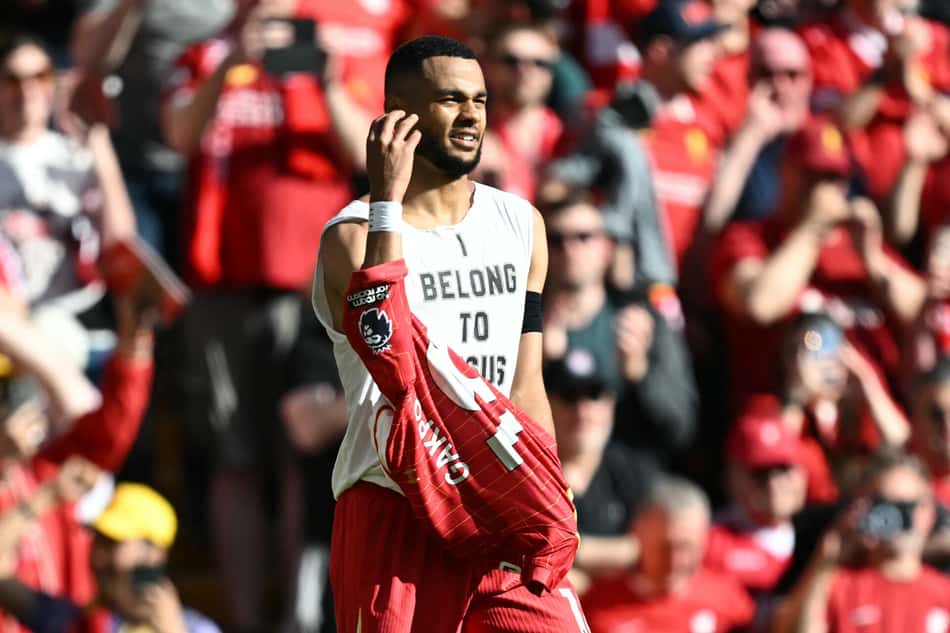 Gakpo comemorou gol do Liverpool com mensagem religiosa (Photo by Paul Ellis/AFP)