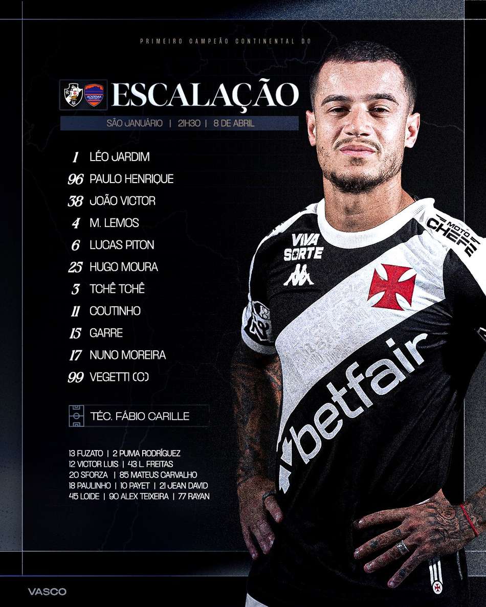 Vasco x Puerto Cabello - escalação