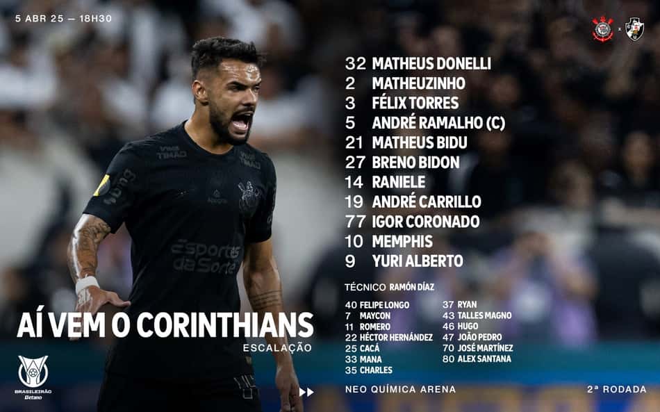Corinthians x Vasco - escalação