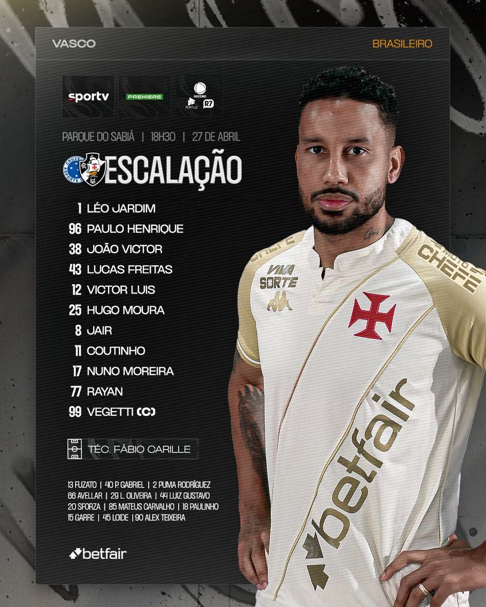 Cruzeiro x Vasco - escalação