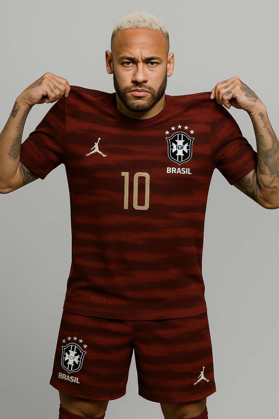 Neymar em camisa vermelha do Brasil