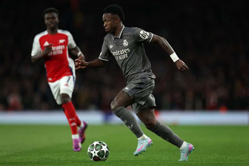 Vini Jr em ação pelo Real Madrid contra o Arsenal, pela Champions League