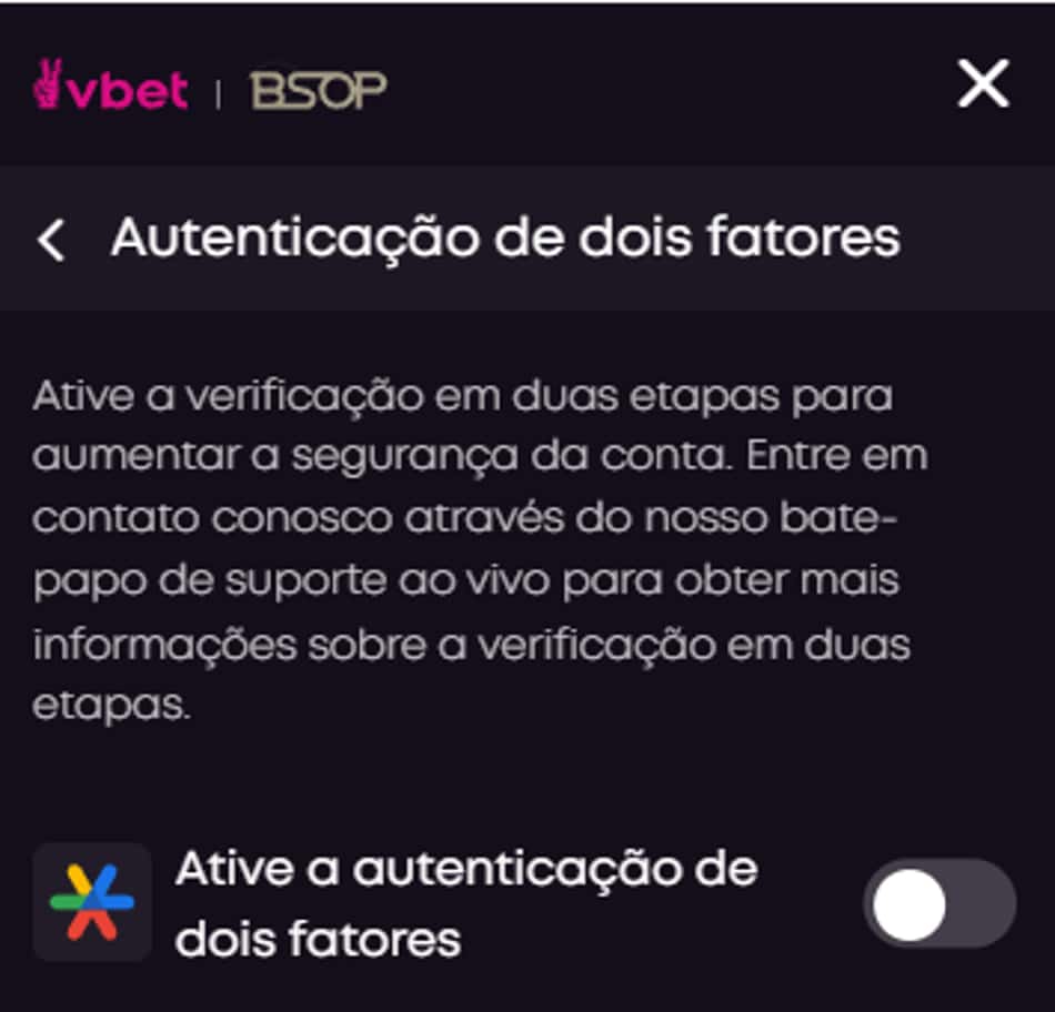 Configuração de autenticação em dois fatores na Vbet