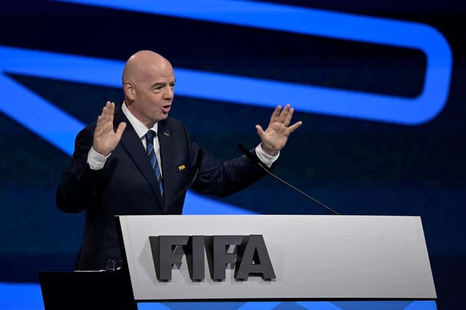 Gianni Infantino, presidente da Fifa, fala no 75º Congresso da entidade
