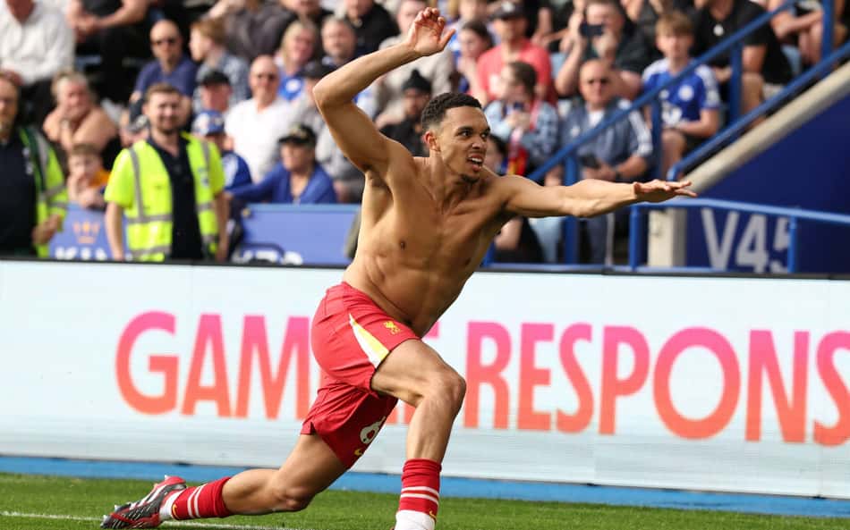 Arnold comemora gol Leicester x Liverpool