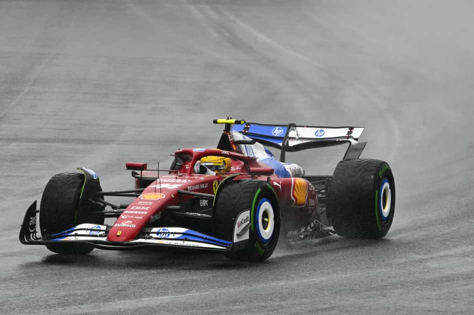 Ferrari's British driver Lewis Hamilton drives during formation laps ahead of the start of the 2025 Miami Formula One Sprint at Miami International Autodrome in Miami Gardens, Florida, on May 3, 2025. (Photo by Chandan Khanna / AFP)
