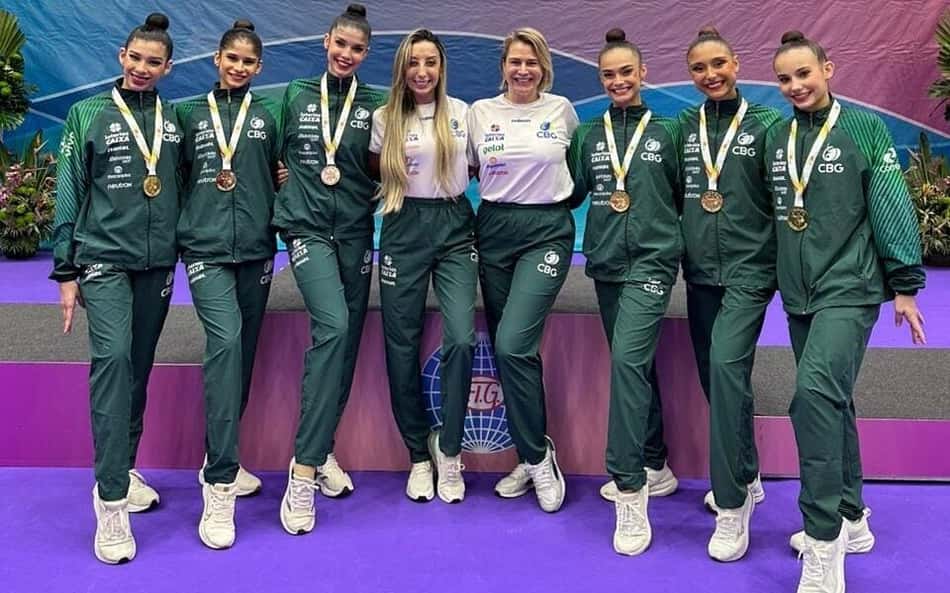 Equipe Brasil de Ginástica Rítmica a etapa de Portimão da Copa do Mundo (foto: Divulgação/CBG)