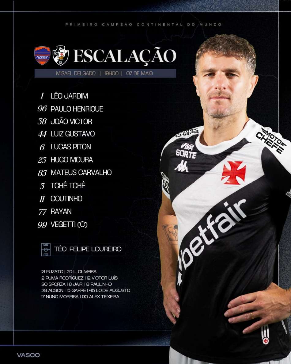 Puerto Cabello x Vasco - escalação