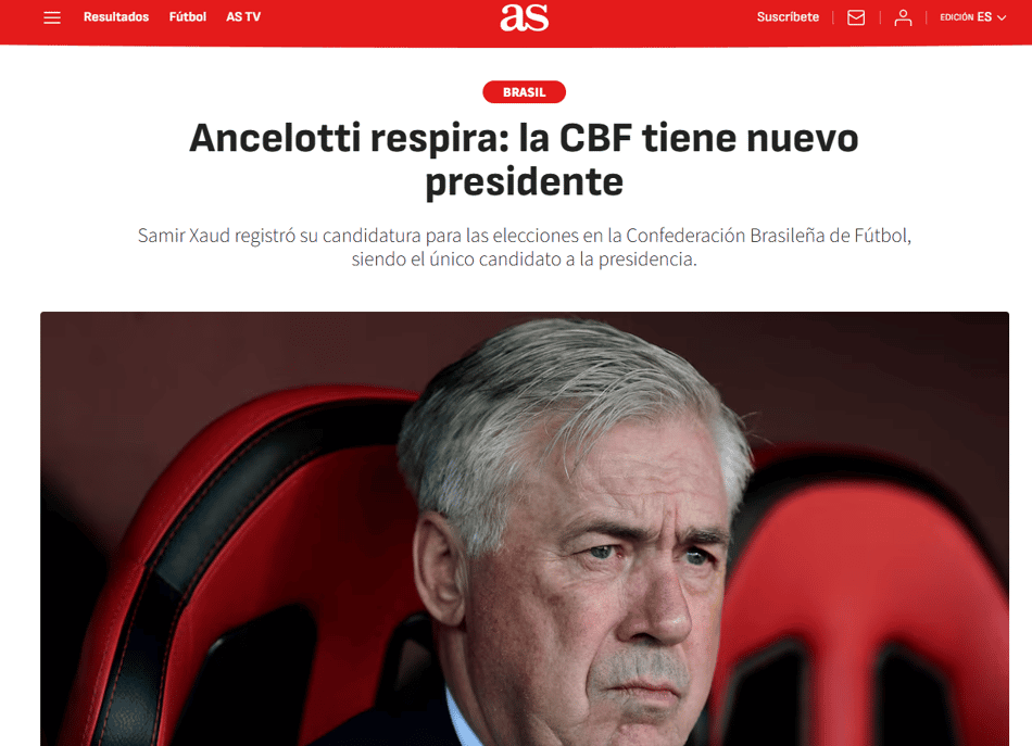 Jornal "as" sobre Ancelotti e CBF