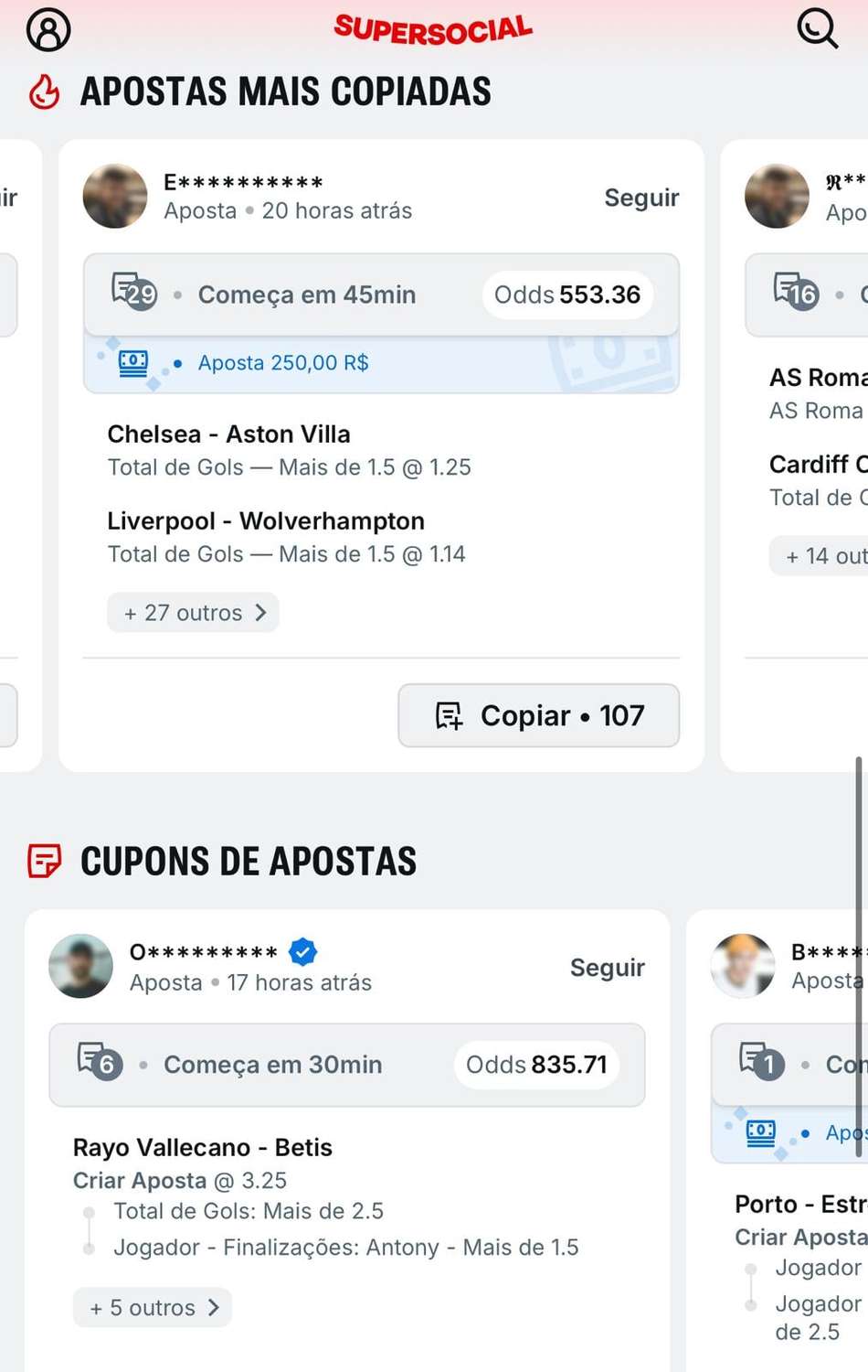 Captura da tela do Supersocial na casa de apostas no Campeonato Paulista Superbet.