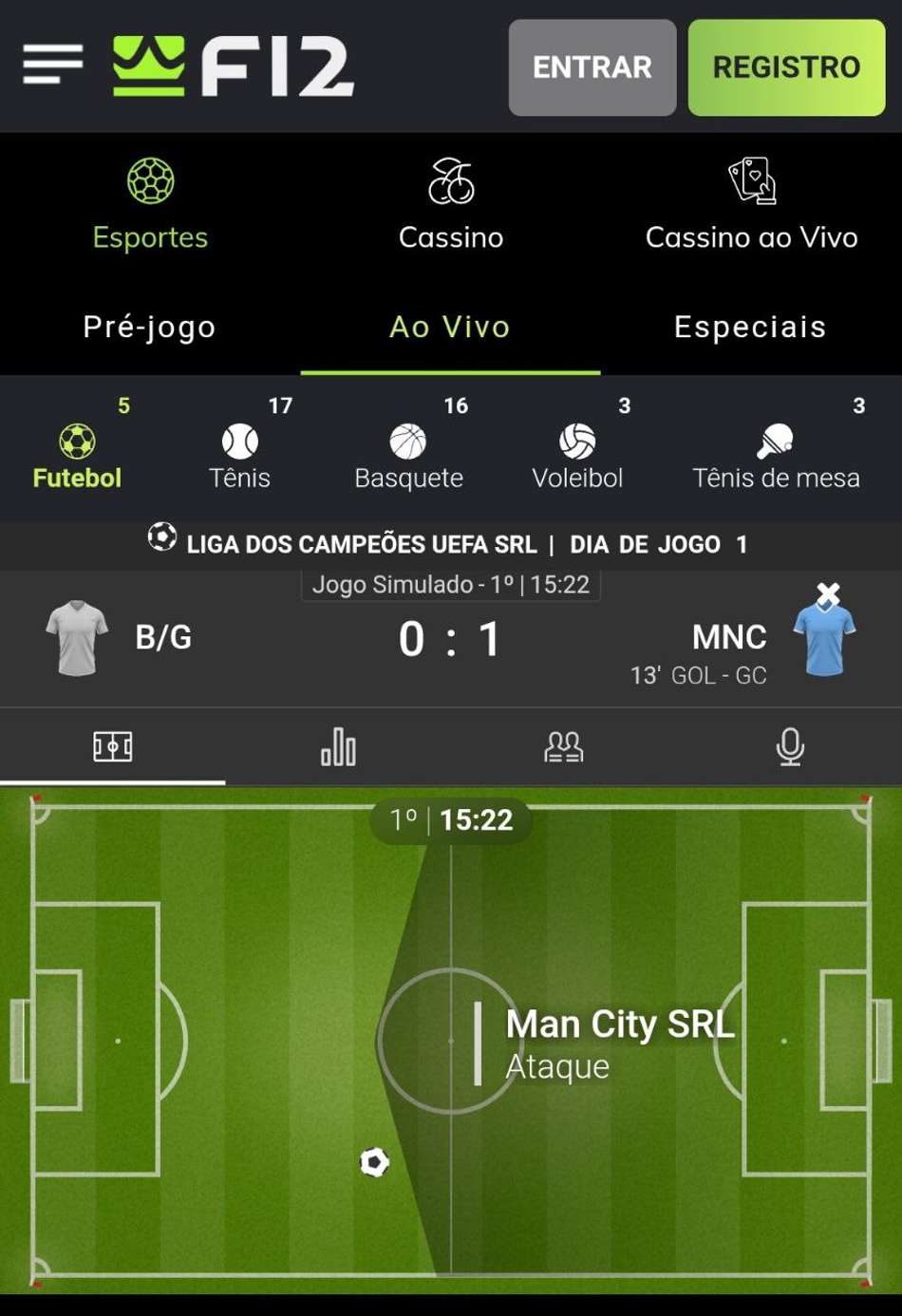 Campinho com lances em tempo real na F12 Bet