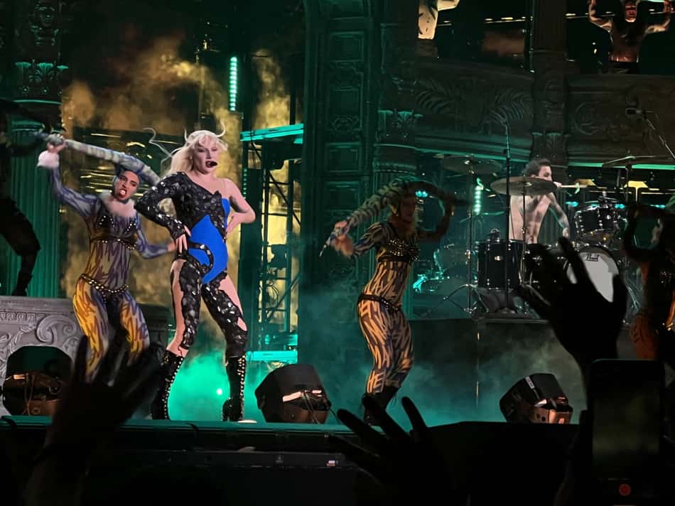 US pop star Lady Gaga performs during her concert at Copacabana beach in Rio de Janeiro, Brazil on May 3, 2025. (Photo by STRINGER / AFP)