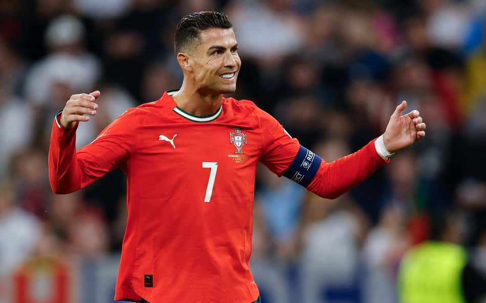 Cristiano Ronaldo comemora gol em Alemanha x Portugal pela Nations League. (Foto: Alexandra Beier/AFP)
