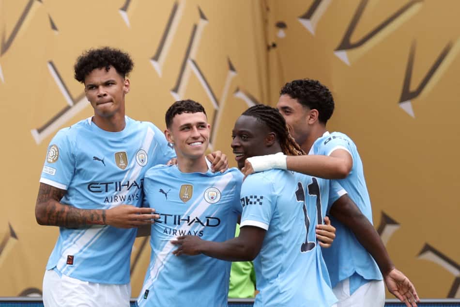 Manchester City comemora gol marcado contra o Wydad Casablanca pelo Mundial (Foto: Charly TRIBALLEAU / AFP)
