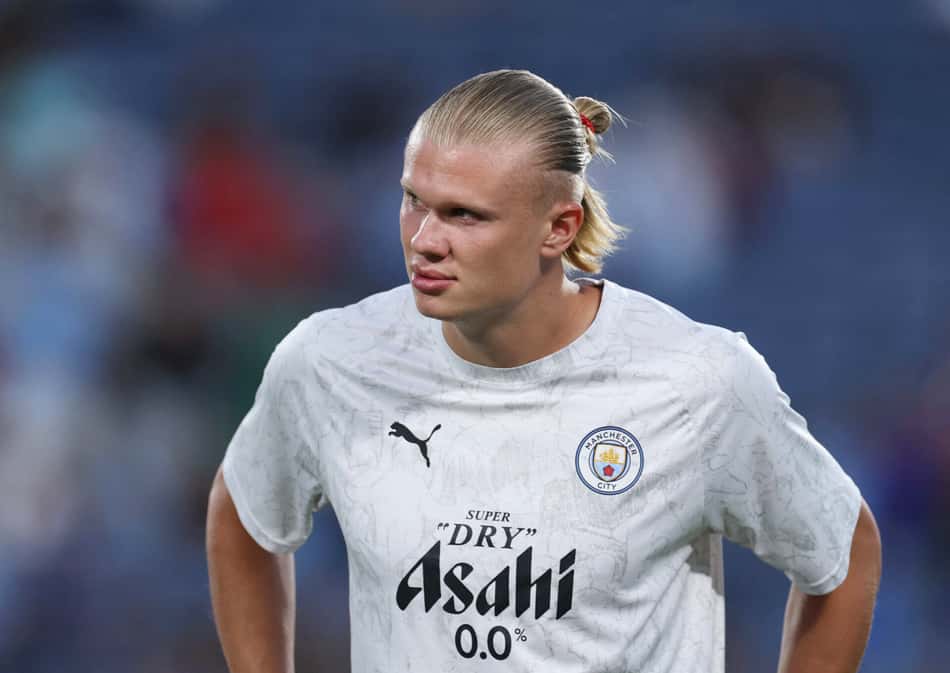 Haaland reagiu ao gol de Estevão pelo Chelsea (Foto: Francois Nel / GETTY IMAGES NORTH AMERICA / Getty Images via AFP)