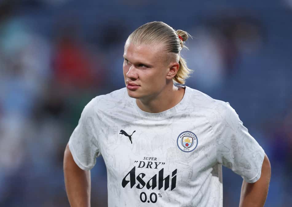 Haaland reagiu ao gol de Estevão pelo Chelsea (Foto: Francois Nel / GETTY IMAGES NORTH AMERICA / Getty Images via AFP)