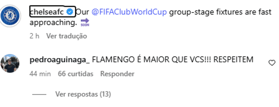Flamenguista revoltado com postagem do Chelsea (Foto: Reprodução Redes sociais)