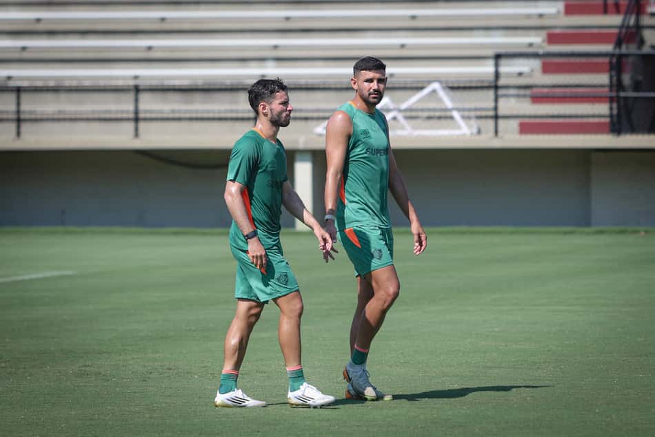Martinelli e Ignácio no último treino do Fluminense antes de enfrentar a Inter de Milão no Mundial (Foto: Marcelo Gonçalves/FFC)