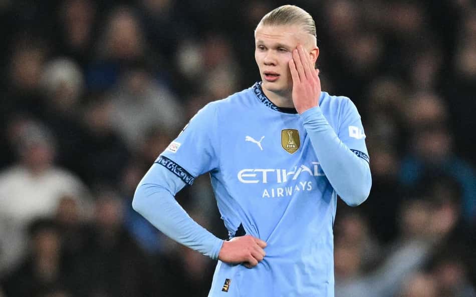 Haaland em ação pelo Manchester City contra o Real Madrid pela Champions