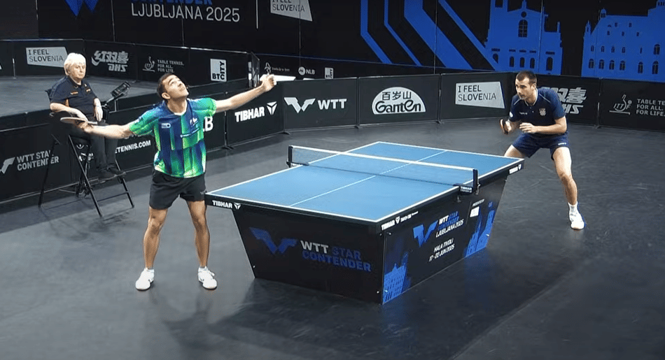 Hugo Calderano vence nas quartas de final do WTT Star Contender (reprodução Cazé TV)