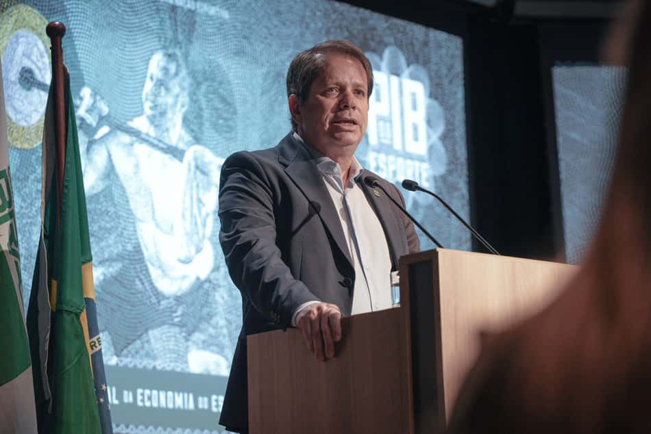 Marco La Porta, presidente do COB, durante apresentação do Relatório do PIB do Esporte Brasileiro (Divulgação/COB)