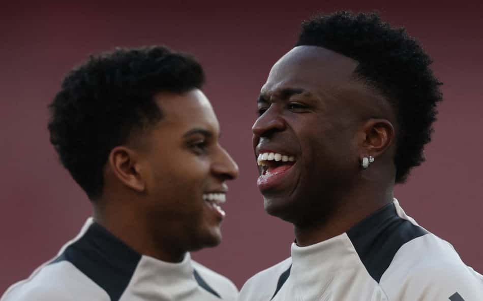 Rodrygo e Vini Jr juntos em treino do Real Madrid