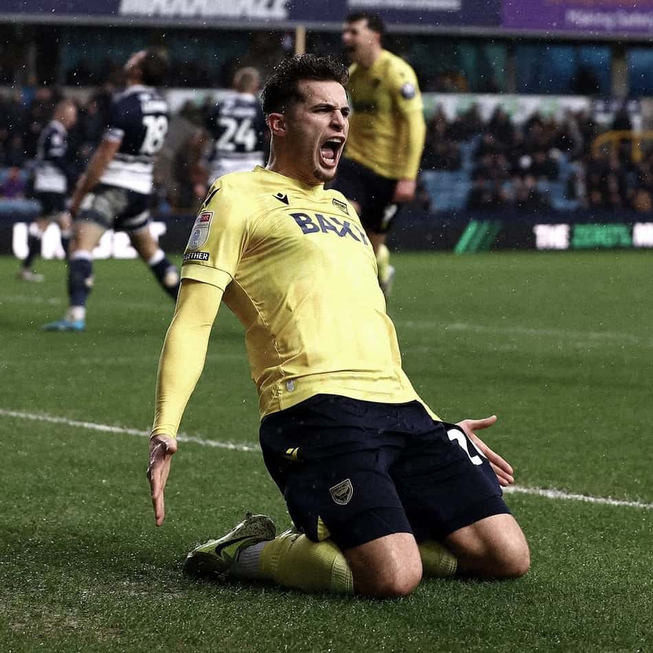 Rúben Rodrigues comemora gol pelo Oxford United (Foto: redes sociais)