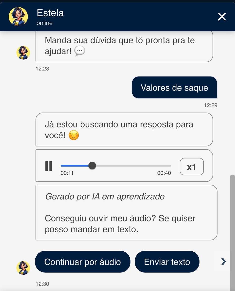 Captura da tela de atendimento da Estrela bet.