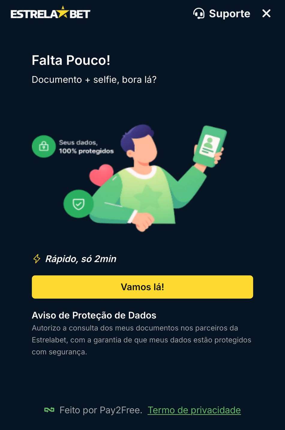 Captura da tela de verificação de identidade da Estrela bet.