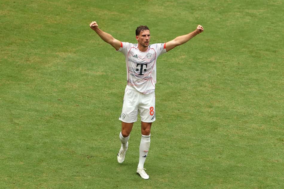 Goretzka comemora seu gol no jogo do Bayern contra o Flamengo