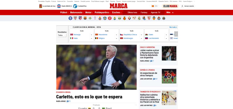 Jornal "Marca" analisa estreia de Ancelotti pela Seleção (Foto: Reprodução)
