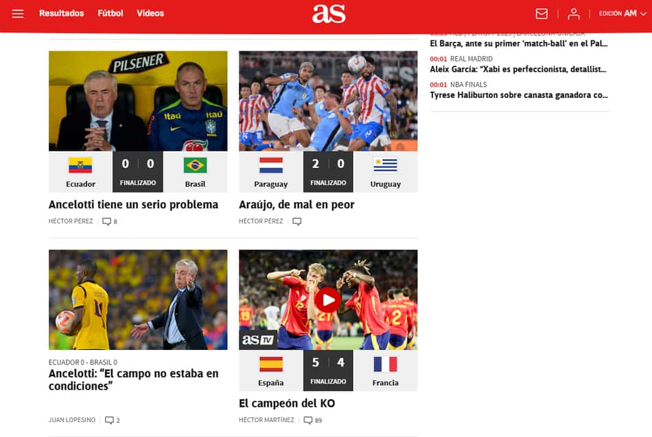 Jornal "As" analisa estreia de Ancelotti pela Seleção (Foto: Reprodução)