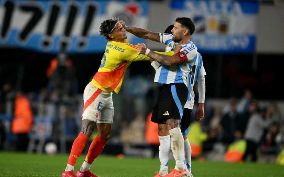 Richard Ríos discute com Otamendi em Argentina x Colômbia: 'Você está velho'
