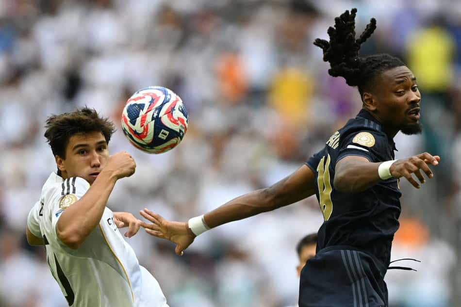 Gonzalo Garcia x Khephren Thuram-Ulien em Real Madrid x Juventus pelo Mundial de Clubes (Foto: CHANDAN KHANNA / AFP)