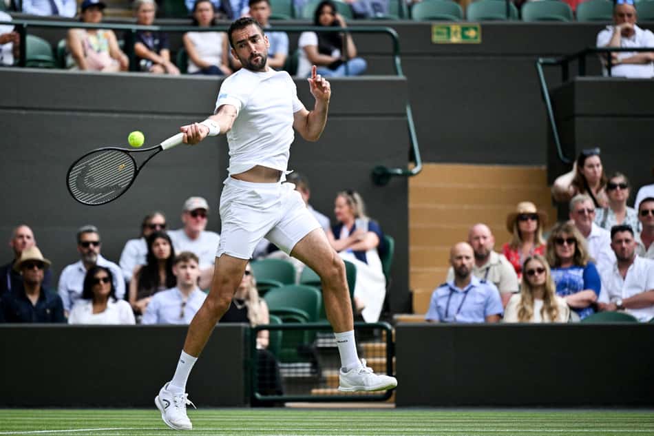 O croata Marin Cilic na partida contra o britânico Jack Draper em Wimbledon (Foto: Kirill KUDRYAVTSEV / AFP)
