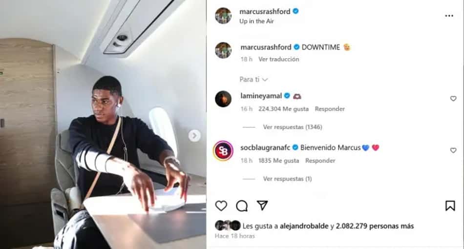 Comentário de Lamine Yamal na foto de Rashford, novo reforço do Barcelona (Foto: Reprodução/Instagram)