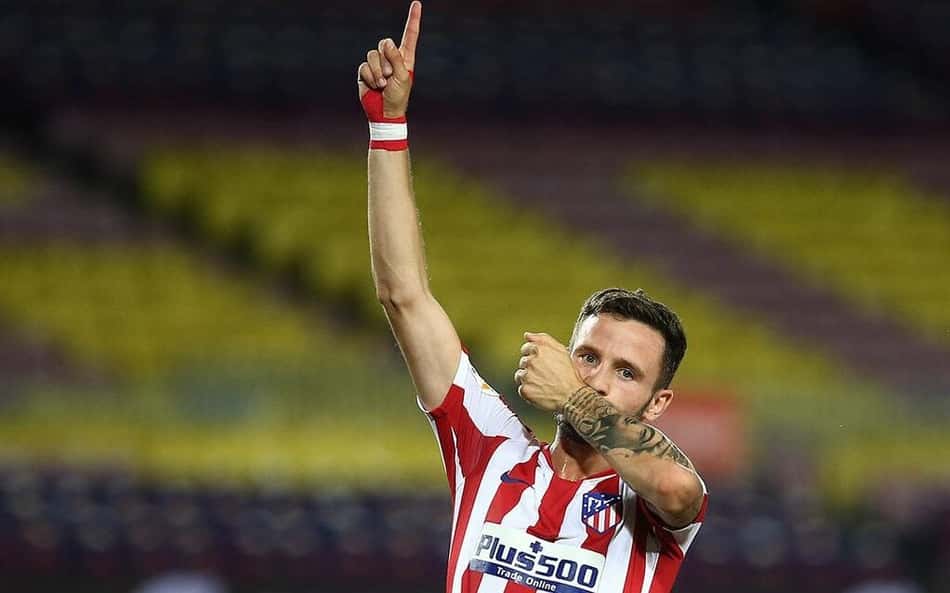 Saúl Ñíguez comemora gol marcado pelo Atlético de Madrid (Foto: Federico Gambarini/AFP)
