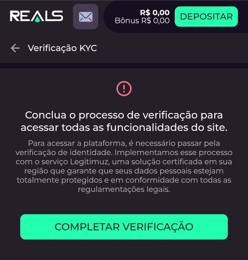 Captura de tela do processo de verificação de identidade.
