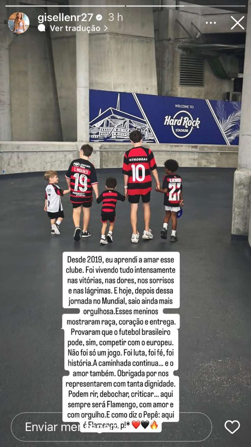 Gisellen Ramalho, esposa de Bruno Henrique, publicou texto após eliminação do Flamengo