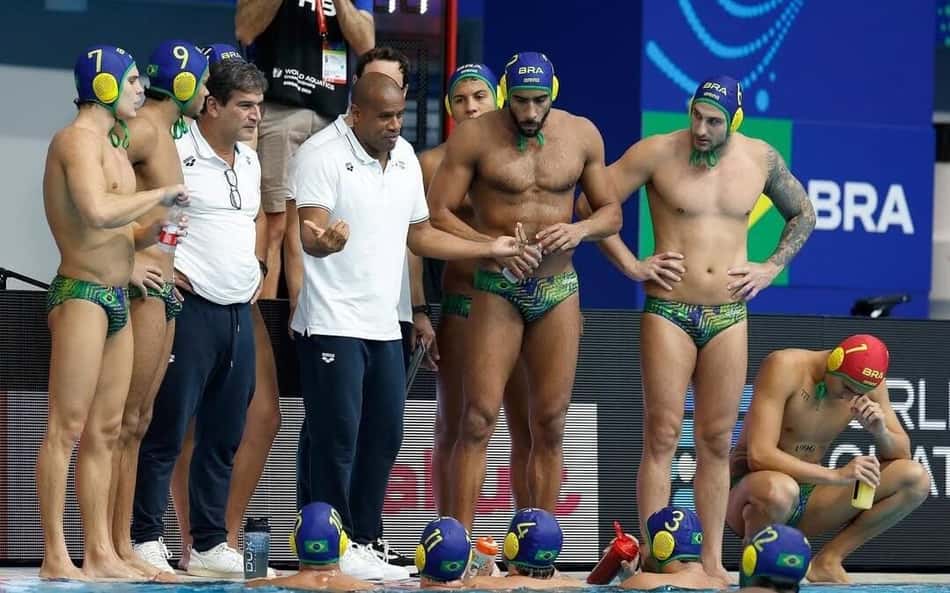 Seleção Brasileira de polo aquático no Mundial de Esportes Aquáticos de Singapura (Foto: PAB - Polo Aquático Brasil/Satiro Sodré)