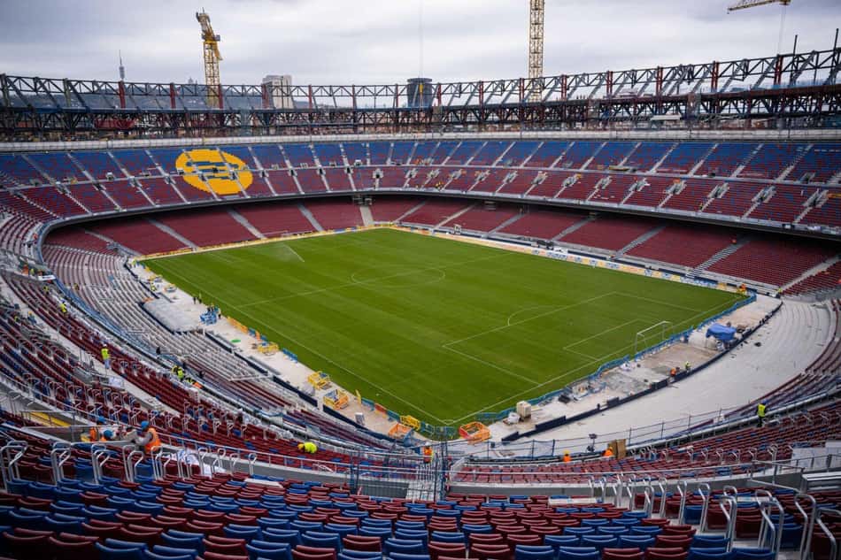 Estágio atual da reforma do Camp Nou Spotify (Foto: Reprodução/Barcelona)