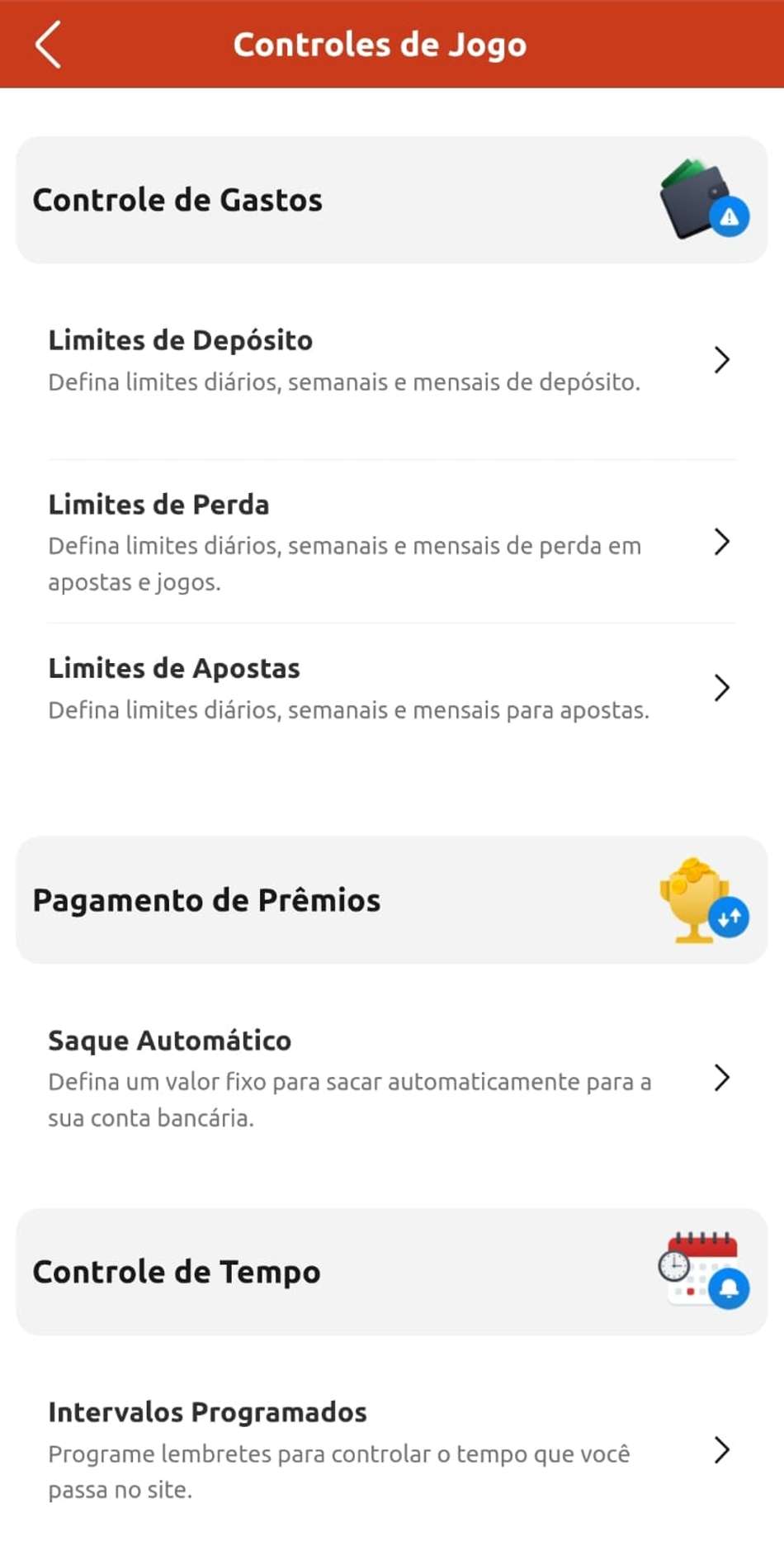 Captura de tela das ferramentas de jogo responsável e seguro na Betboo.